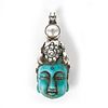 CARVED TURQUOISE BUDDHA PENDANT W. SILVER AND PEARL