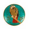 INDIAN BRASS TRINKET DISH WITH PAINTED PARROT LID