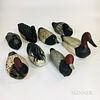 Eight Polychrome Carved Wood Duck Decoys