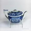 Staffordshire "State House/Hartford" Blue Transfer-decorated Teapot