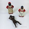 Two Polychrome Cast Iron Figural Doorstops and a "Naughty Nellie" Bootscraper