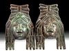Roman Bronze Female Maskette Appliques, Matched Pair