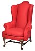 Queen Anne Style Red Upholstered Easy Chair