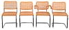 Four Chrome and Beech Wood Dining Chairs