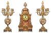 Fine Tiffany Gilt Bronze Champlevé  Clock Garniture