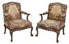 Pair Queen Anne Style Upholstered Armchairs
