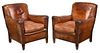 Pair Art Deco Leather Upholstered Club Chairs