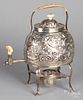 English repousse silver hot water kettle