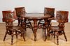 German carved oak center table and four chairs
