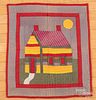 Doll quilt with house, ca. 1900.