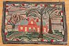 Hooked rug with house, dated 1955.