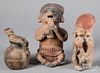 Three Pre Columbian pottery figures.