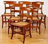 Set of six classical tiger maple sabre leg chairs