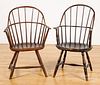 Two New England sackback Windsor chairs, ca. 1800