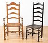 Two Delaware Valley ladderback chairs, 18th c.