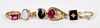 Six 10K gold and gemstone rings, 16.3 dwt.