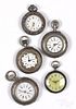 Five silver ladies pocket watches.