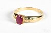 14K gold diamond and ruby ring