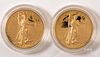 Two American Eagle 1 ozt. fine gold coins.