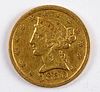 1850-D five dollar Liberty Head gold coin.