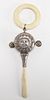 Antique Sterling Baby Rattle with Sun Face