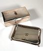 English Sterling Silver Cigarette Box and Plated Card