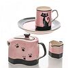 5PC HUESNBREWS PINK AND BLACK CAT COFFEE SET