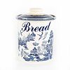 EMPIRE WARE LARGE LIDDED BLUE AND WHITE BREAD BIN