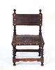 Spanish Baroque Manner Oak & Leather Child's Chair