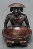 African Carved Wood Figure with Bowl Sculpture