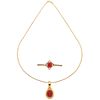 CHOKER, PENDANT AND BROOCH WITH CORALS. 18K, 14K AND 10K YELLOW GOLD