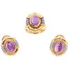 RING AND EARRINGS SET WITH AMETHYSTS AND DIAMONDS. 18K AND14K YELLOW GOLD
