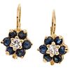 SAPPHIRES EARRINGS AND DIAMONDS. 14K YELLOW GOLD
