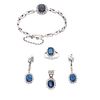 PENDANT, WRISTBAND, RING AND EARRINGS SET WITH SAPPHIRES AND DIAMONDS. PALADIUM SILVER