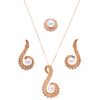 CHOKER, PENDANT, RING AND EARRINGS SET WITH CULTURED PEARLS AND DIAMONDS. 18K PINK GOLD