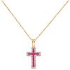 CHOKER AND CROSS WITH RUBIES AND DIAMONDS. 18K YELLOW GOLD