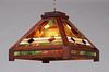 Arts & Crafts Oak & Leaded Glass Hanging Light c1910