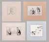 A Group of Four English Pen, Ink and Pencil Illustrations by Various Artists, 19th/20th Century,
