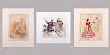 A Group of Three English Watercolor Illustrations by Various Artists, 19th/20th Century,