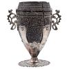 SILVER-MOUNTED CHOCOLATE CUP. MEXICO, 18th Century. Sgraffito coconut skin with silver applications.