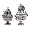 PAIR OF CENSERS* MEXICO, 18th Century. Silver. One is marked "MARTINES" and the other w/ seal of Antonio Forcada y la Plaza.