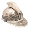 HELMET OF SANTIAGO MATAMOROS* MEX, 19th Century. Laminated and embossed silver. *Exhibited nationally and internationally.