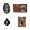 LOT OF FOUR MINIATURE PORTRAITS. MEX, 19th Century. Gouache on ivory plaque, watercolor and graphite on paperboard, colored photograph.