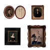LOT OF FOUR MINIATURE PORTRAITS. MEX & GERMANY, 19th Century.  Gouache on ivory plaque, oil on gutta-percha, and watercolor on cardboard.