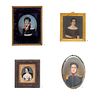 LOT OF FOUR MINIATURE PORTRAITS. FRANCE, GERMANY, & MEXICO, 19th Century. Gouache on ivory plaquel and oil on gutta-percha