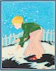 Fern Bisel Peat (1893-1971) Boy in Pajamas in the Yard, Gouache on illustration board,