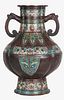 A Large Chinese Bronze and Cloisonné Double Handled Vase, 19th Century.