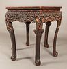 A Chinese Carved Elm Six-Side Center Table, 20th Century.