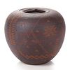 Vick Mead (20th Century) Lidded Vessel, Brown clay.