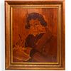 Signed Wooden Inlay Composition of Ludwig van Beethoven